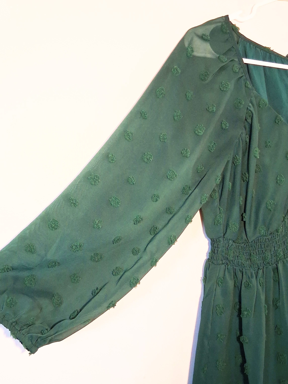 Suzanne Betro Long Sleeve Emerald Green Swiss Dot Midi Dress Size Small - Picture 4 of 7